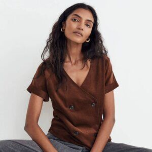 Madewell Double-Breasted Corduroy Top Brown Women's XXS Neutral Layering Cotton